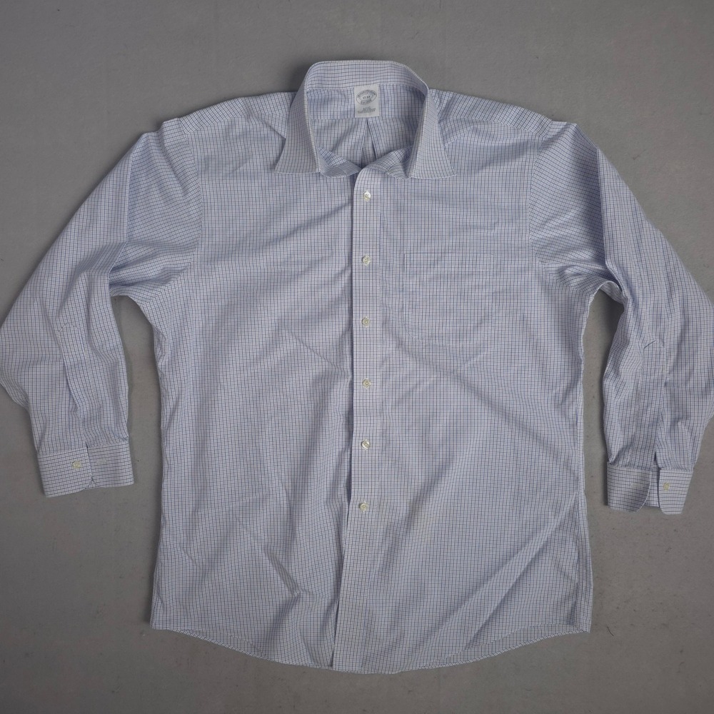Brooks Brothers 17-33 Slim‎ Fit Blue Checkered All Supima Cotton Non-Iron Shirt